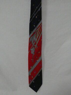 Vintage LEONARD PARIS Made In Italy Silk Tie Red Navy Blue Stripe Geometric